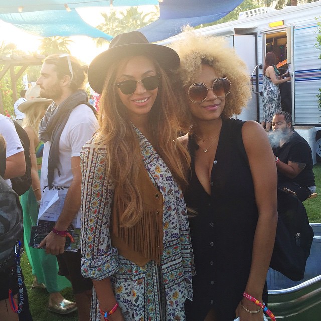 Beyoncé with a fan at the Coachella Music Festival 2015