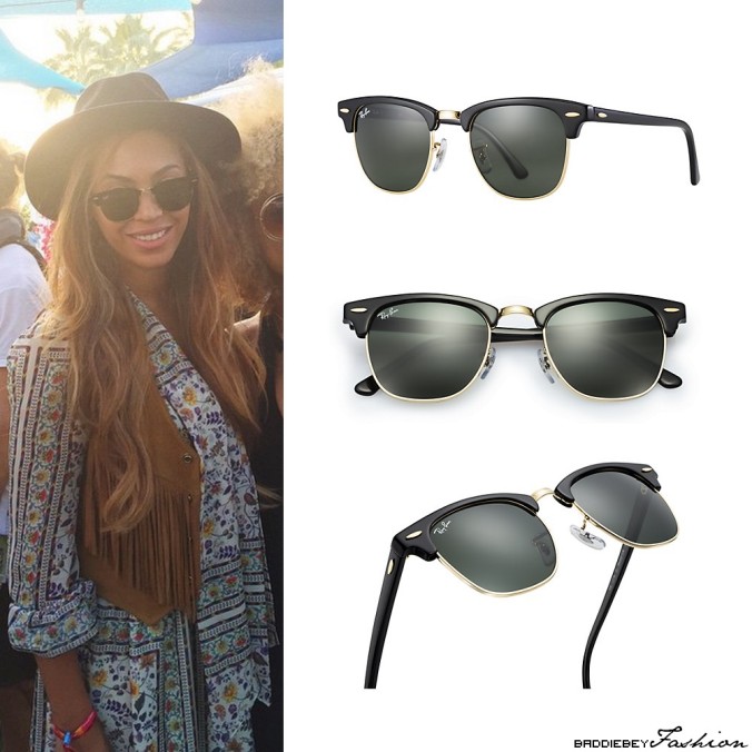 Beyoncé at the Coachella Music Festival 2015 wearing Ray-Ban Clubmaster Classic Sunglasses.